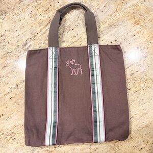 VTG Y2K Abercrombie & Fitch Brown Moose Canvas Tote Bag Ribbon Coquette